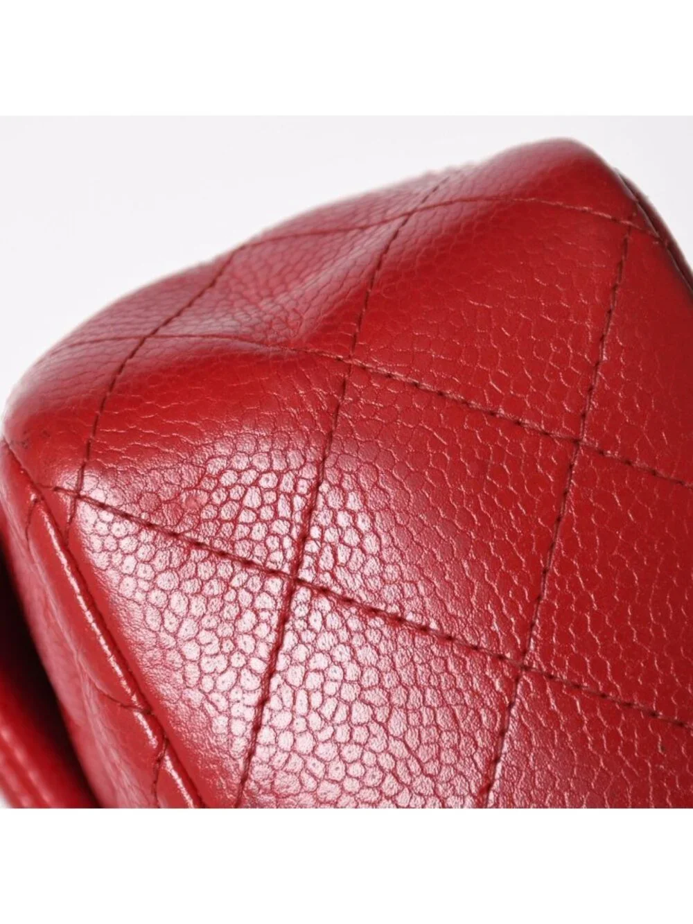 Chanel Mini Quilted 16 Chain Shoulder Bag Caviar Leather Red Silver
